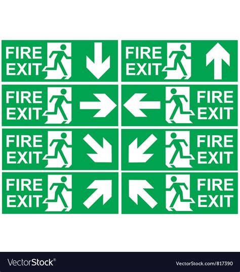 Fire exit signs Royalty Free Vector Image - VectorStock