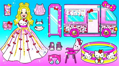 Paper Dolls Dress Up - Decorate Hello Kitty Motorhome Handmade - Barbie's New Home Quiet Book ...