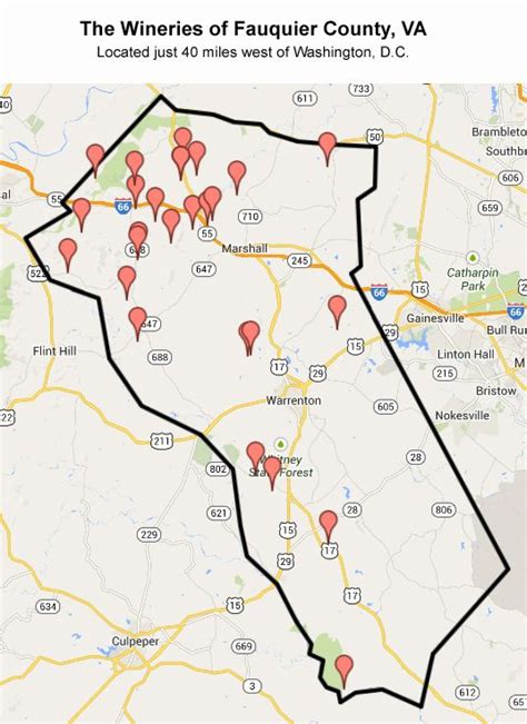 Locations of the (26+) Wineries of Fauquier County, located in Northern ...