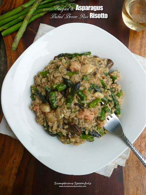 Seafood & Asparagus Baked Brown Rice Risotto | Sumptuous Spoonfuls