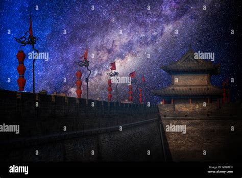 Starry night sky. Xian city wall Stock Photo - Alamy