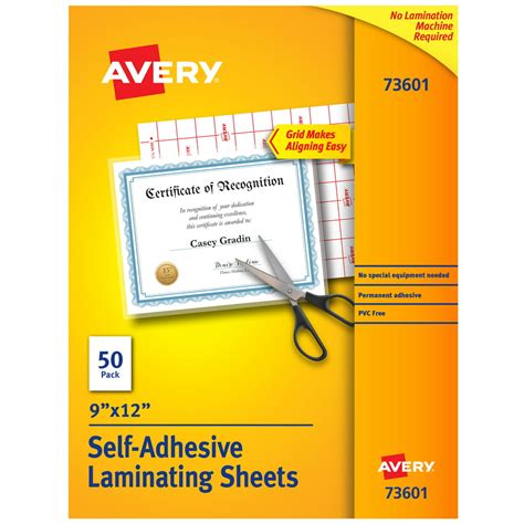 Avery Self-Adhesive Laminating Sheets, 9" x 12", 50 Clear Laminating ...