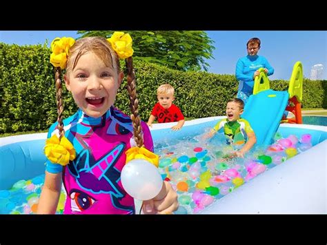 Diana and Roma Water Balloons PlayDate with Baby Oliver - Videos For Kids