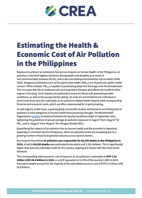 Estimating the Health & Economic Cost of Air Pollution in the ...