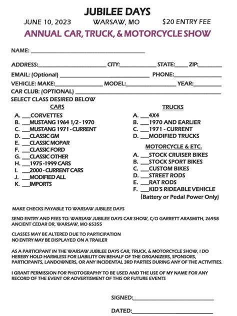 Car Show Registration Form | PDF