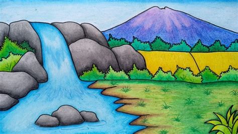 Detail Gambar Pemandangan Gunung Dan Sawah Yang Sudah Diwarnai Koleksi Nomer 6