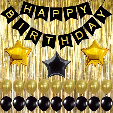 Buy Birthday Decorations, Black and Gold Birthday Party Decorations, Happy Birthday Banner with ...