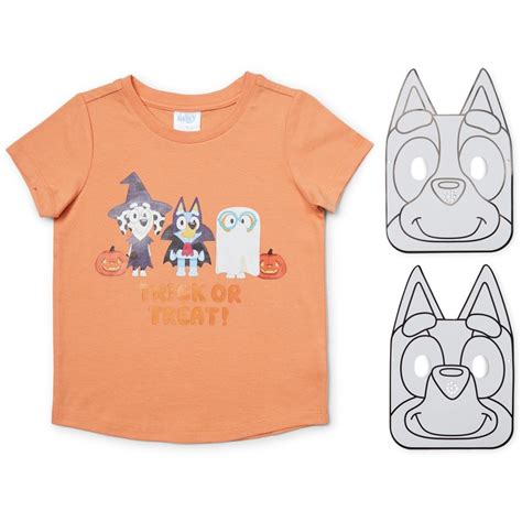 Bluey Girls Halloween Trick Or Treat Tee & Mask Set - Orange | BIG W