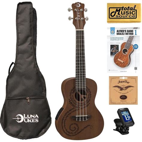 Luna Mahogany Series Maluhia Peace Acoustic-Electric Concert Ukulele W/Gigbag,Tuner,Strings,Book ...