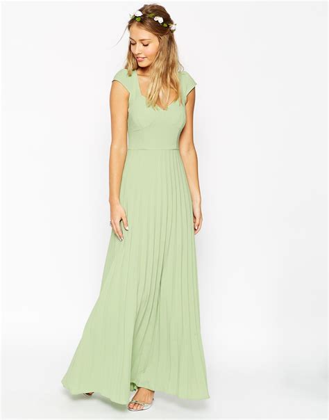 Lyst - Asos Wedding Maxi Dress With Pleated Skirt And Sweetheart Detail in Green
