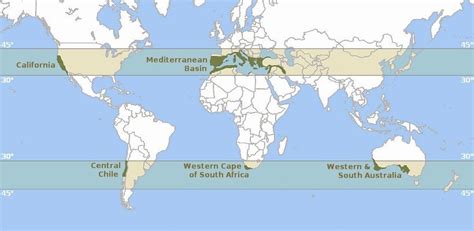 Map of The World's Mediterranean Climate Zones [820x400] : MapPorn