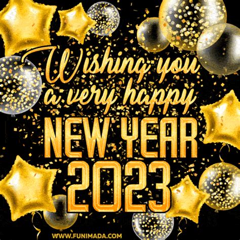 Wishing You A Very Happy New 2023! Gold Confetti GIF. | Funimada.com