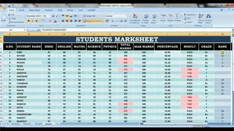 How to make student Marksheet in excel Rank for pass students - YouTube