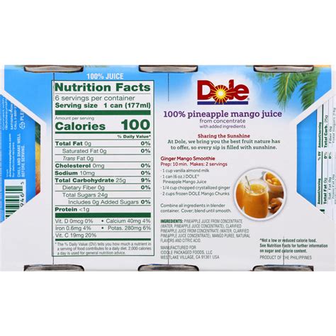 Dole Juice Nutrition Facts | Besto Blog