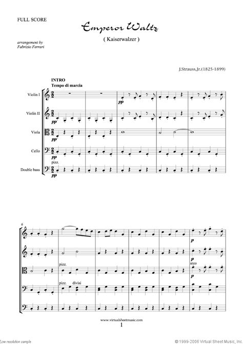 Emperor Waltz sheet music for string quintet (quartet) or string orchestra