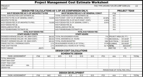 Project Management Cost Estimate Worksheet | Cost Estimation Sheet