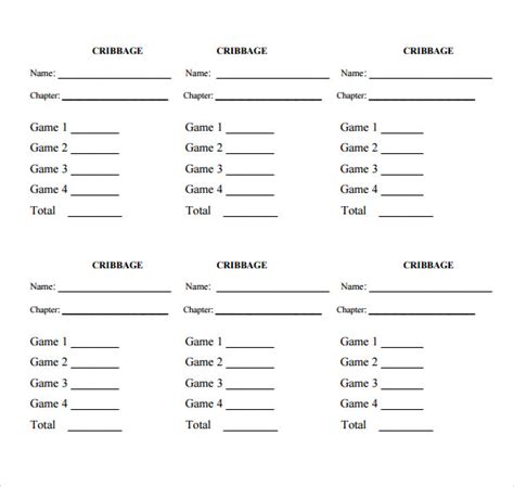 Printable Cribbage Score Sheet