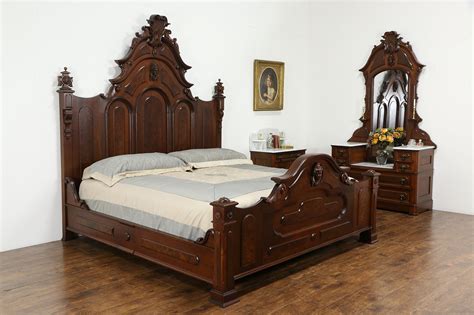 SOLD - Victorian Antique Walnut Bedroom Set, King Size Bed, 2 Chests ...