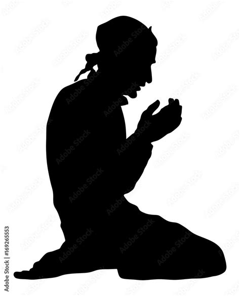 Islamic religion. Pose of muslim man praying vector illustration isolated on white background ...