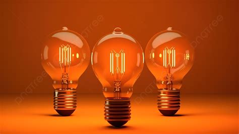 Idea Spark Three Rendered Light Bulbs Illuminating An Orange Background, 3d Bulb, Lamp Light ...