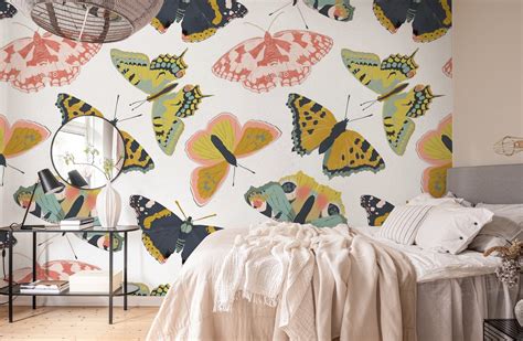 Beautiful Butterflies Garden White Wallpaper | Happywall