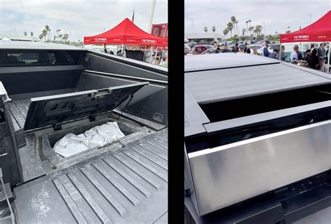 Cybertruck vault sub-trunk fully opened! + Tonneau cover and tailgate lowering in action ...