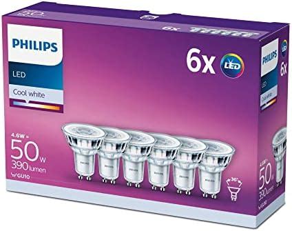 Philips LED Classic Light Bulbs, 6 Pack [GU10 Spot] 4.6 W - 50 W Equivalent, Warm White (2700K ...