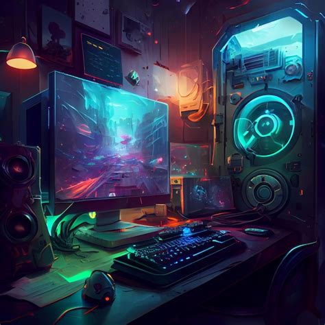 Premium Photo | Gaming desktop PC computer setup gamer illustration