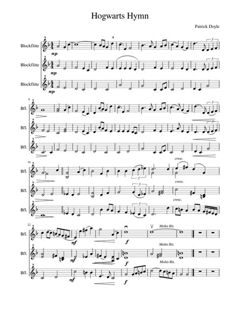 Hogwarts Hymn Sheet music for Recorder (Mixed Trio) | Musescore.com