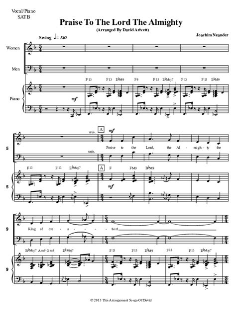 Praise To The Lord The Almighty Sheet Music PDF (David Arivett ...