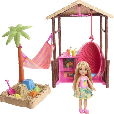 Buy Barbie Chelsea Doll and Tiki Hut Playset with 6-inch Blonde Doll, Hut with Swing, Hammock ...