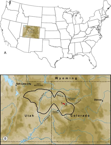 Locations of Green River Formation and fossil sites. A. Overview of ...