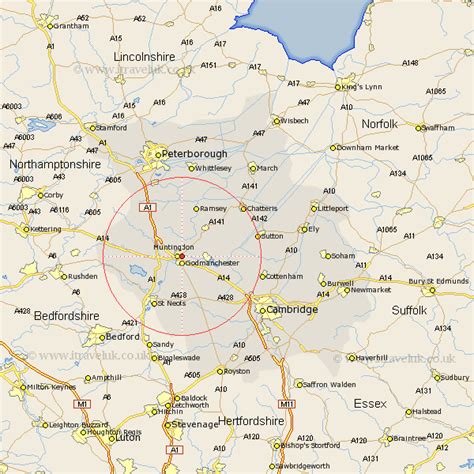 Huntingdon And Peterborough Map - Street and Road Maps of Cambridgeshire England UK