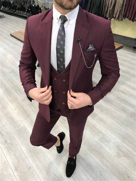 Buy Burgundy Slim Fit Wool Suit by GentWith.com with Free Shipping