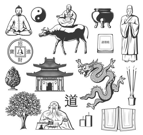 Taoism chinese religion symbols and icons 16162424 Vector Art at Vecteezy