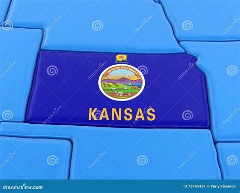 Map of Kansas State with Flag Stock Illustration - Illustration of american, world: 73745431