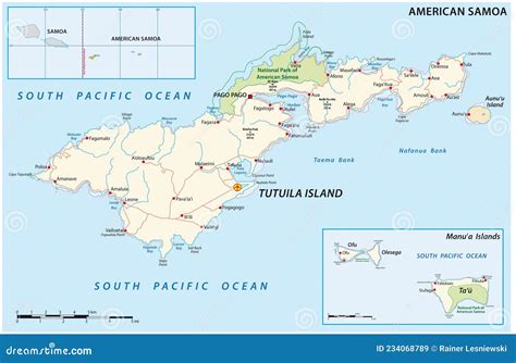 Detailed American Samoa Vector Road Map, United States Stock Vector - Illustration of line, icon ...