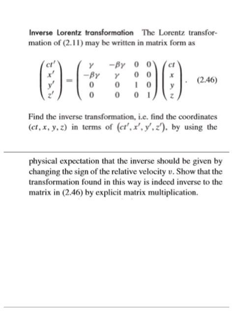 Solved Inverse Lorentz transformation The Lorentz transfor- | Chegg.com