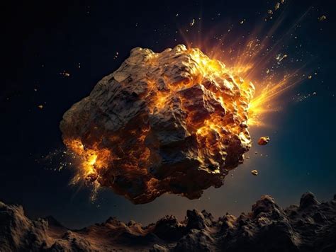 Premium AI Image | Explosive gold asteroid in space 3D illustration ...