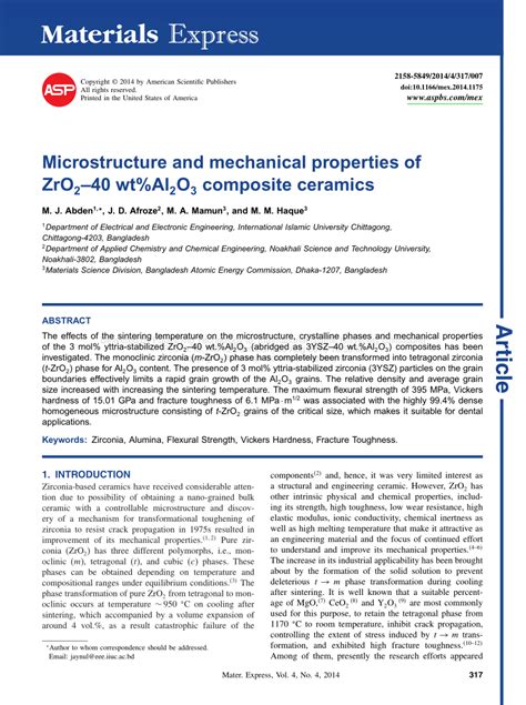 (PDF) Microstructure and mechanical properties of ZrO2–40 wt%Al2O3 composite ceramics