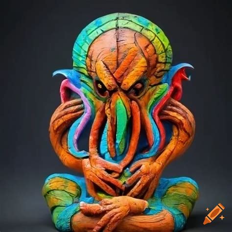 Multicolored cthulhu wooden statue on Craiyon