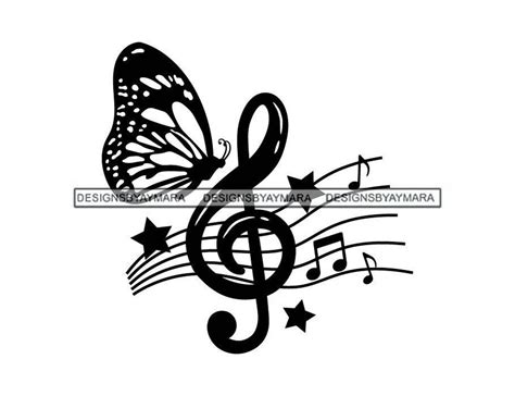 Clef Note Music Notes Butterfly Music Score Stars Tattoo Sheet Music Art Treble Key Musical ...