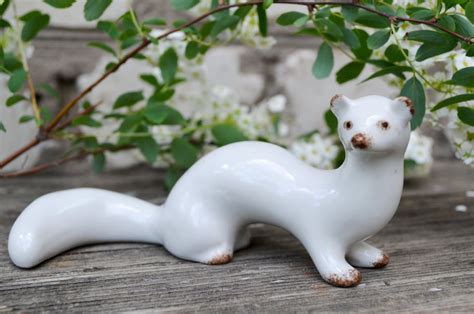 White Ceramic Porcelain ferret animal figurine Sculpture Pan | Etsy