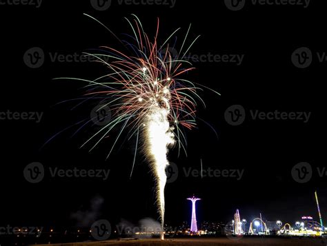 Coney Island Beach Fireworks 15991439 Stock Photo at Vecteezy