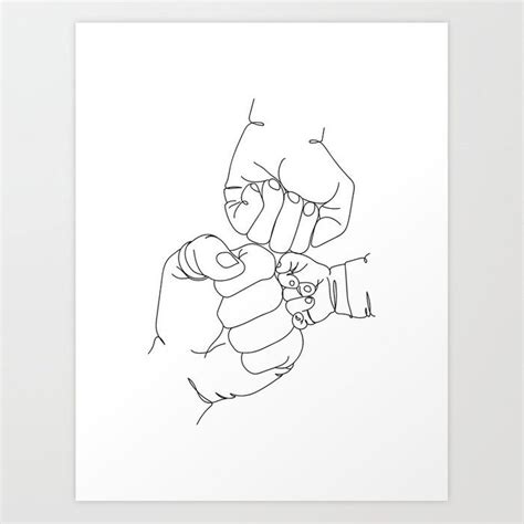 Family of Three Hands Minimalist Line Drawing Art Print | Line art drawings, Embroidered canvas ...