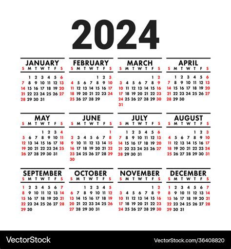 Calendar 2024 english square wall or pocket Vector Image