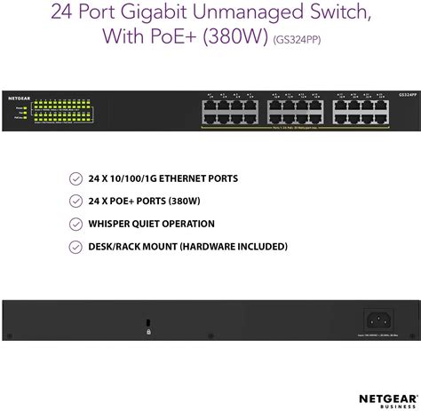 NETGEAR 24 PORT GIGABIT UNMANAGED POE+ ETHERNET SWITCH (380W) | Lin Haw ...