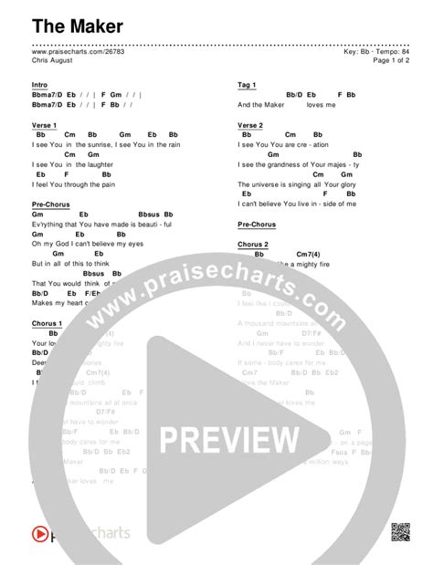 The Maker Chords PDF (Chris August) - PraiseCharts