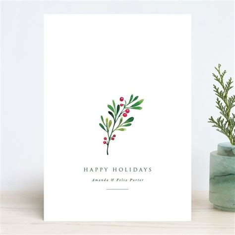 Simple Holly Holiday Card | Christmas card art, Minimalist christmas ...