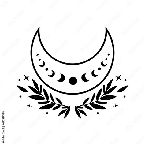 Flower moon phase symbol. Beauty black moon tattoo design. Celestial crescent isolated Astrology ...